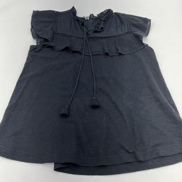 Anthropologie Tops - Anthropologie navy blue cap sleeve babydoll top size Small